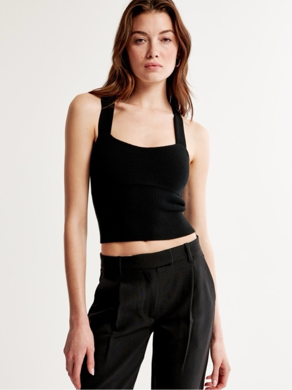 Abercrombie & Fitch Ottoman Ribbed Cross Back Tank | Black | Small